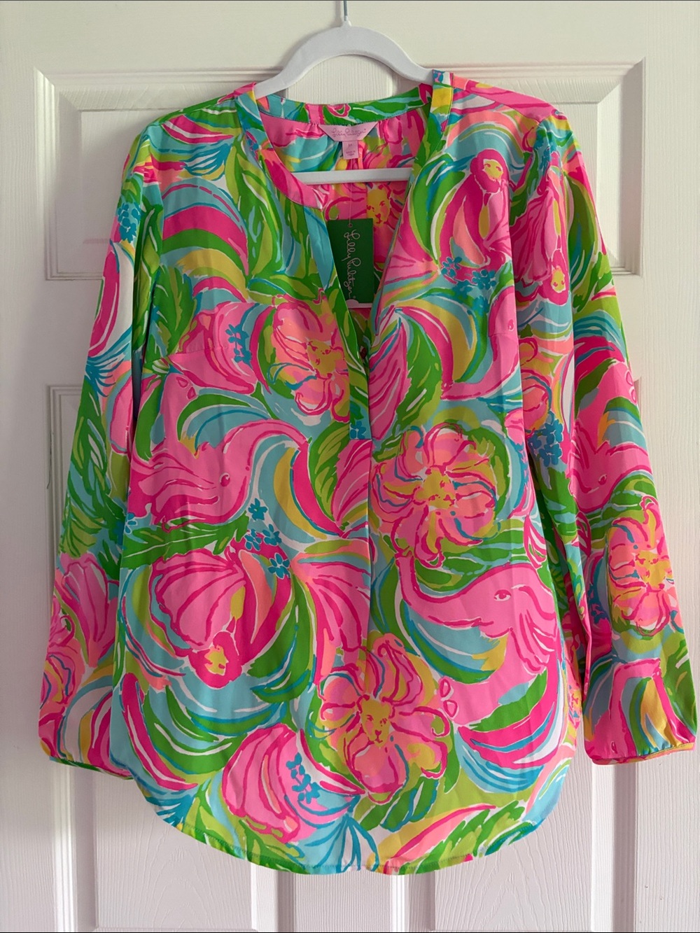 Lilly Pulitzer Pink Multi-Color Floral Split-Neck Tunic